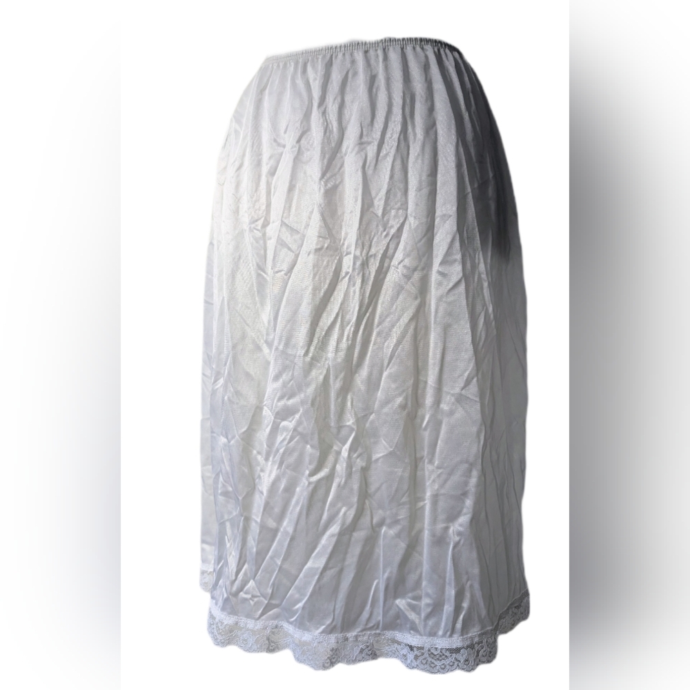 Vintage Deena Sz L 1980s 1990s White Nylon Half Slip With Lace